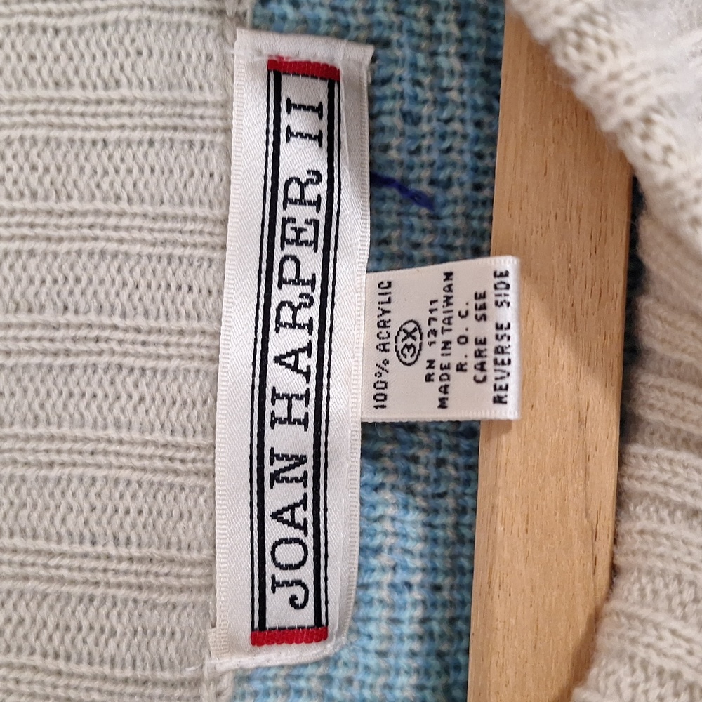 Vintage Y2K Joan Harper II mock turtleneck maxi sweater dress - 3X - beige/blue - Picture 3 of 8